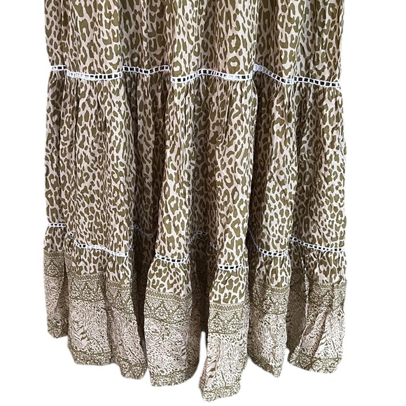 Sea Lustre Cruz Tan Leopard Tiger Animal Print Smocked Tiered Maxi Skirt - XS - Picture 6 of 14